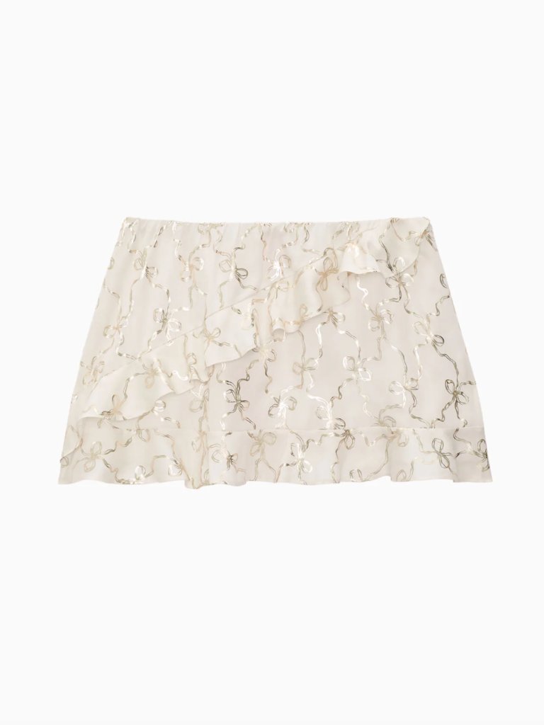 New Loveshackfancy White Ruffle-Tiered Mini Skirt With Shimmering Thread